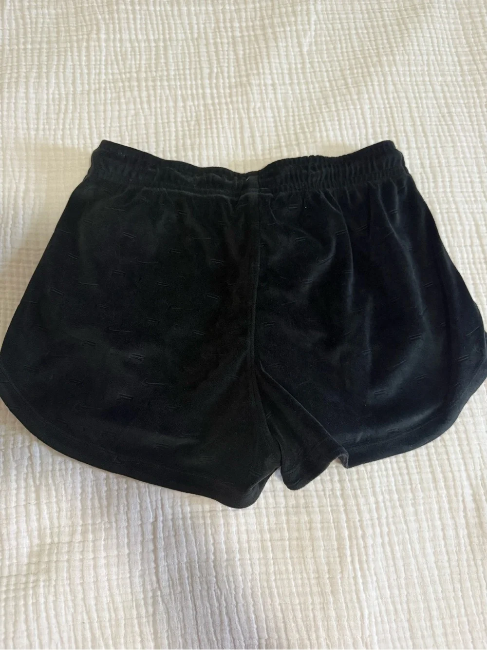Nike Women's Black Velvet Athletic Shorts with White Logo - Picture 3 of 3
